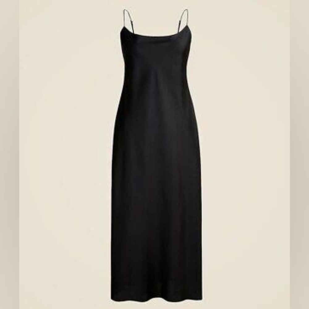 EUC J. Crew Black Gwenyth Slip Midi Dress with Thin Straps, Size 2